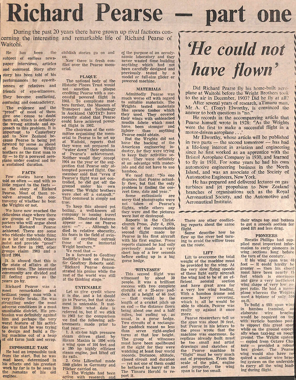 Richard Pearse - part one / 'He could not have flown'