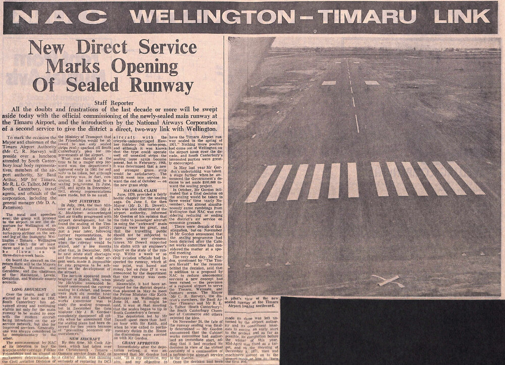 NAC Wellington-Timaru Link: New Direct Service Marks Opening Of Sealed Runway