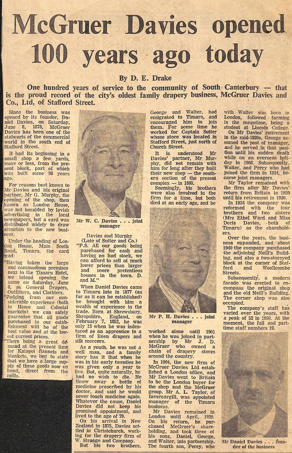 McGruer Davies opened 100 years ago today