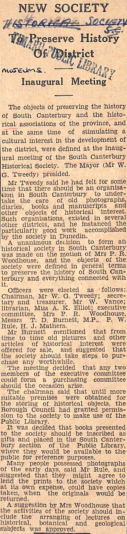 New Society: To Preserve History Of District, Inaugural Meeting