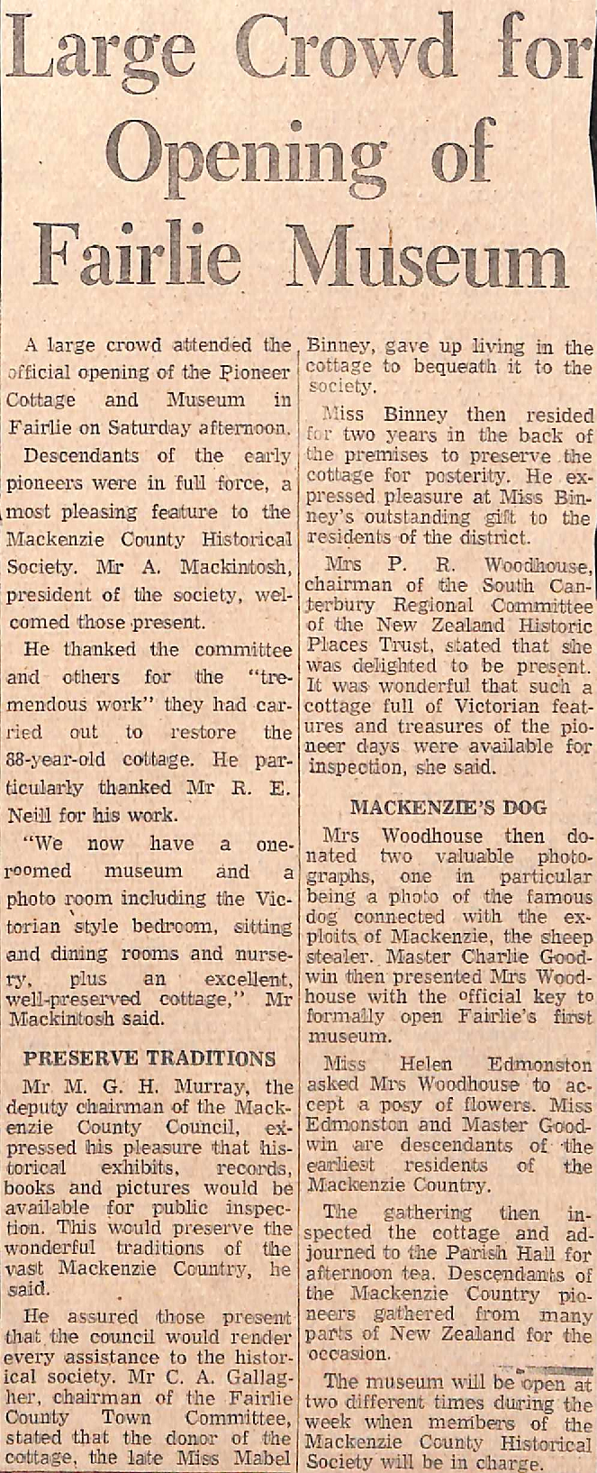 Large Crowd for Opening of Fairlie Museum