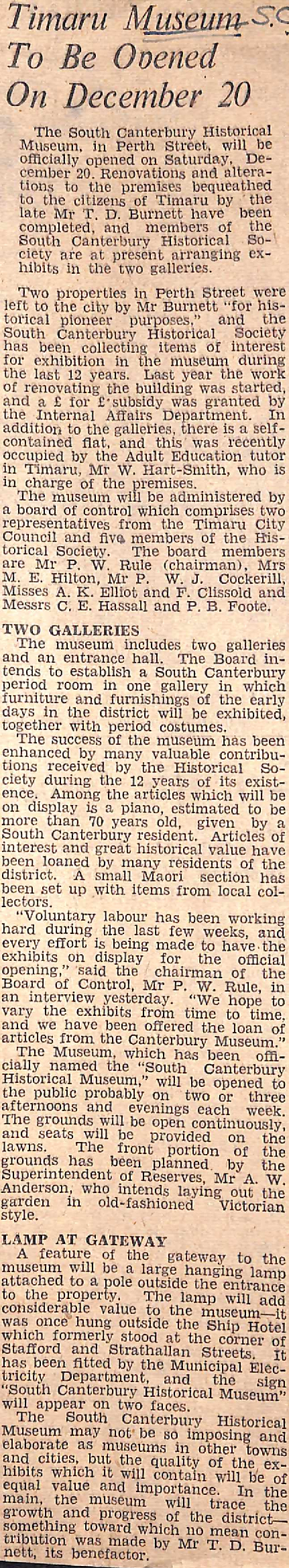 Timaru Museum To Be Opened On December 20