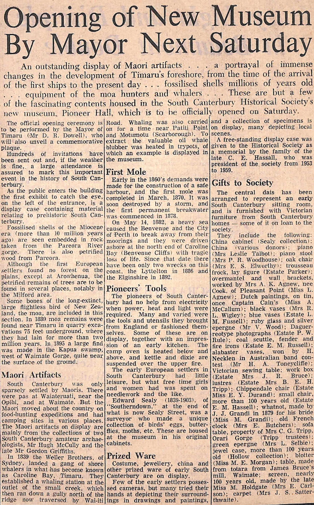 Opening of New Museum By Mayor Next Saturday