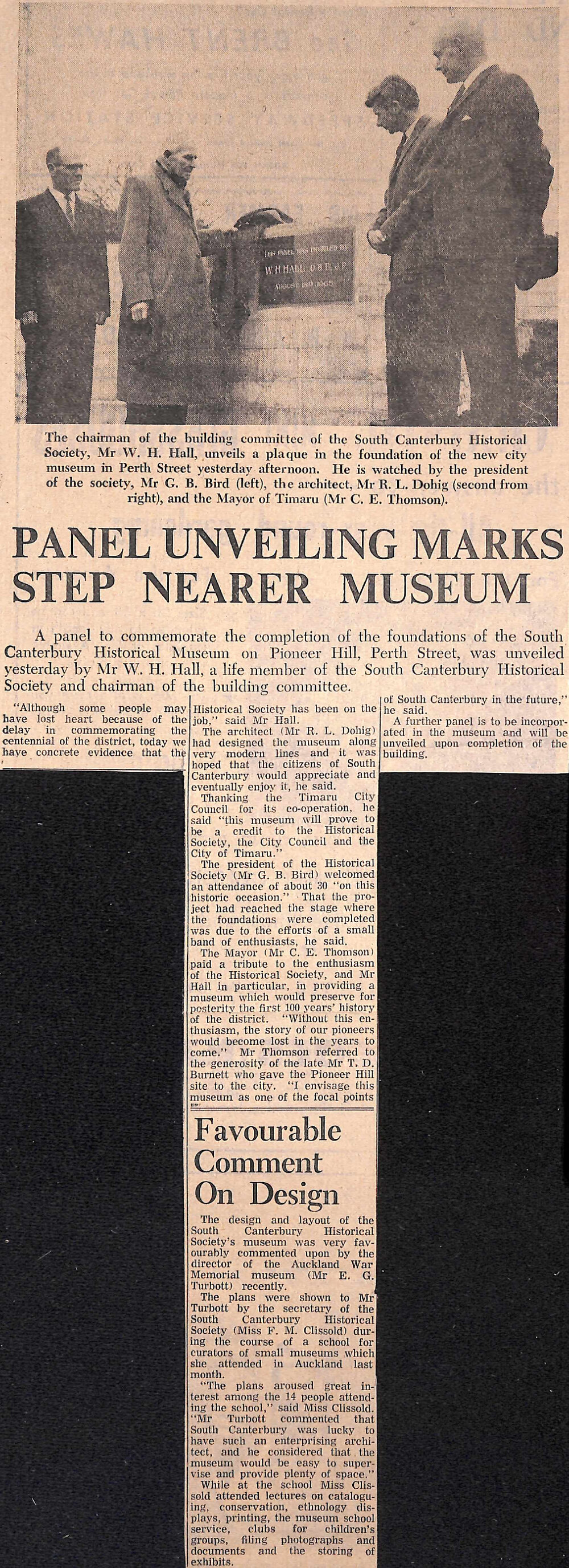 Panel Unveiling Marks Step Nearer Museum / Favourable Comment On Design