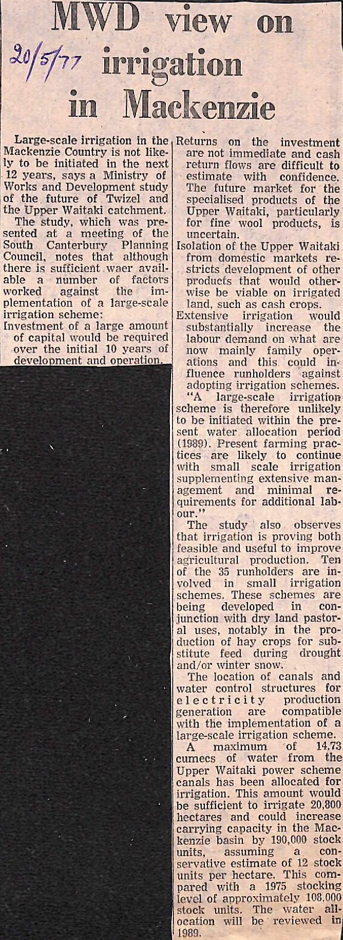 MWD view on irrigation in Mackenzie