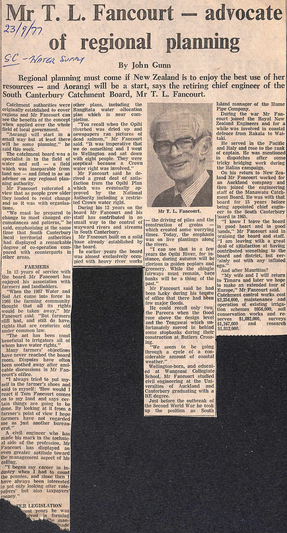 Mr TL Fancourt - advocate of regional planning