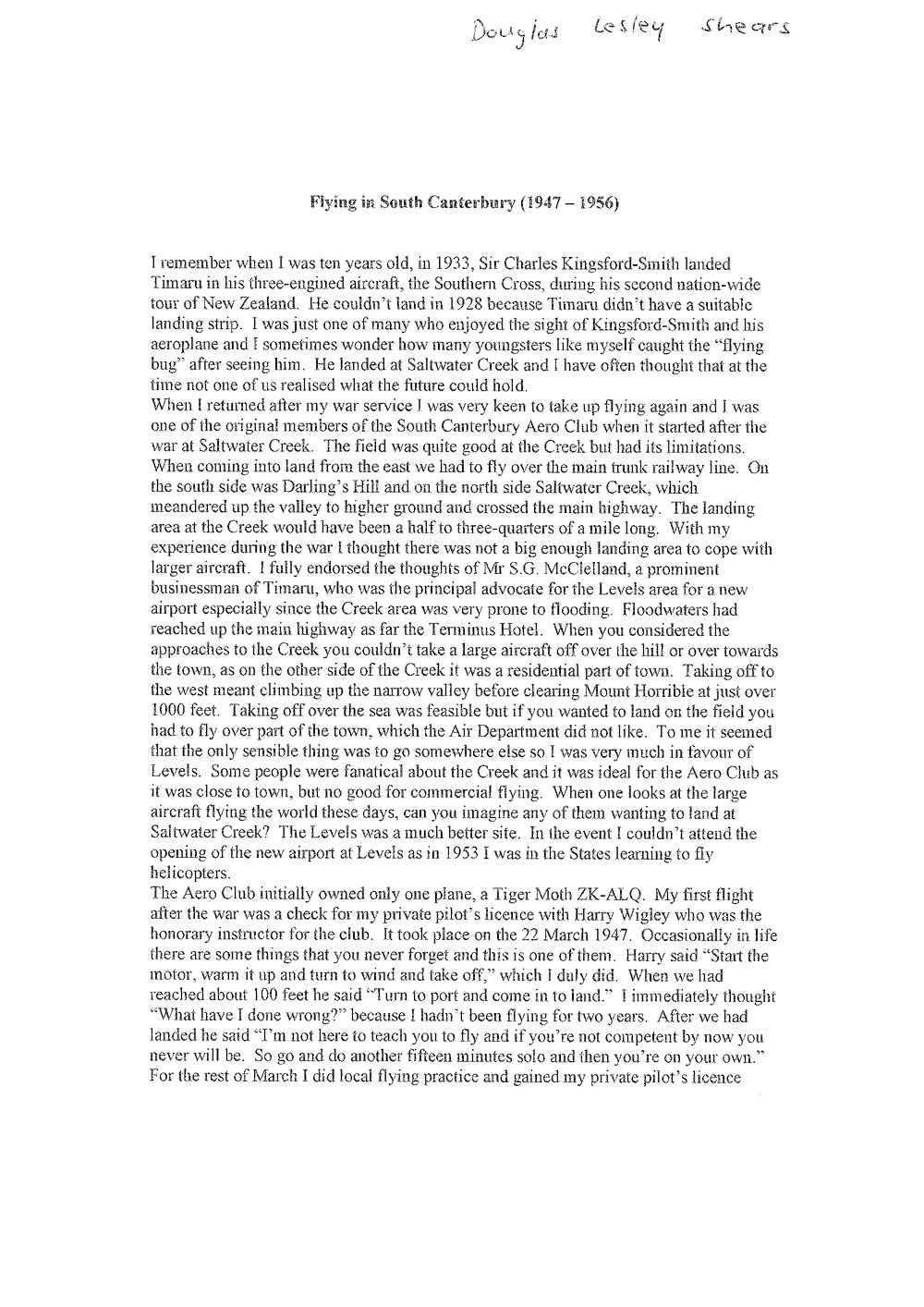 Flying in South Canterbury (1947 - 1956)