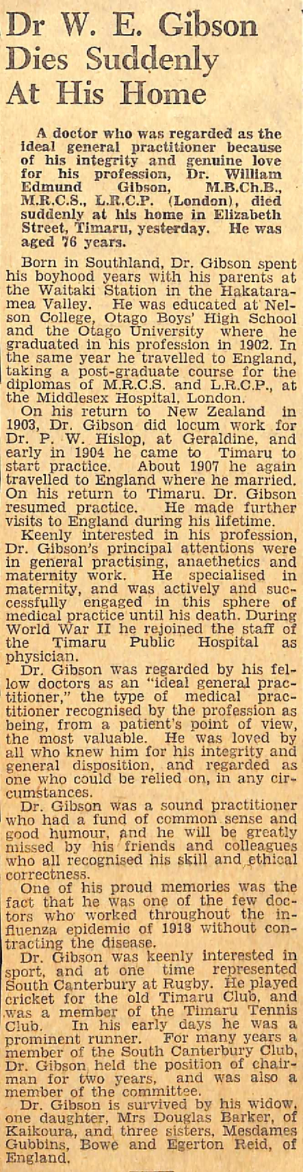 Dr W E Gibson Dies Suddenly At His Home