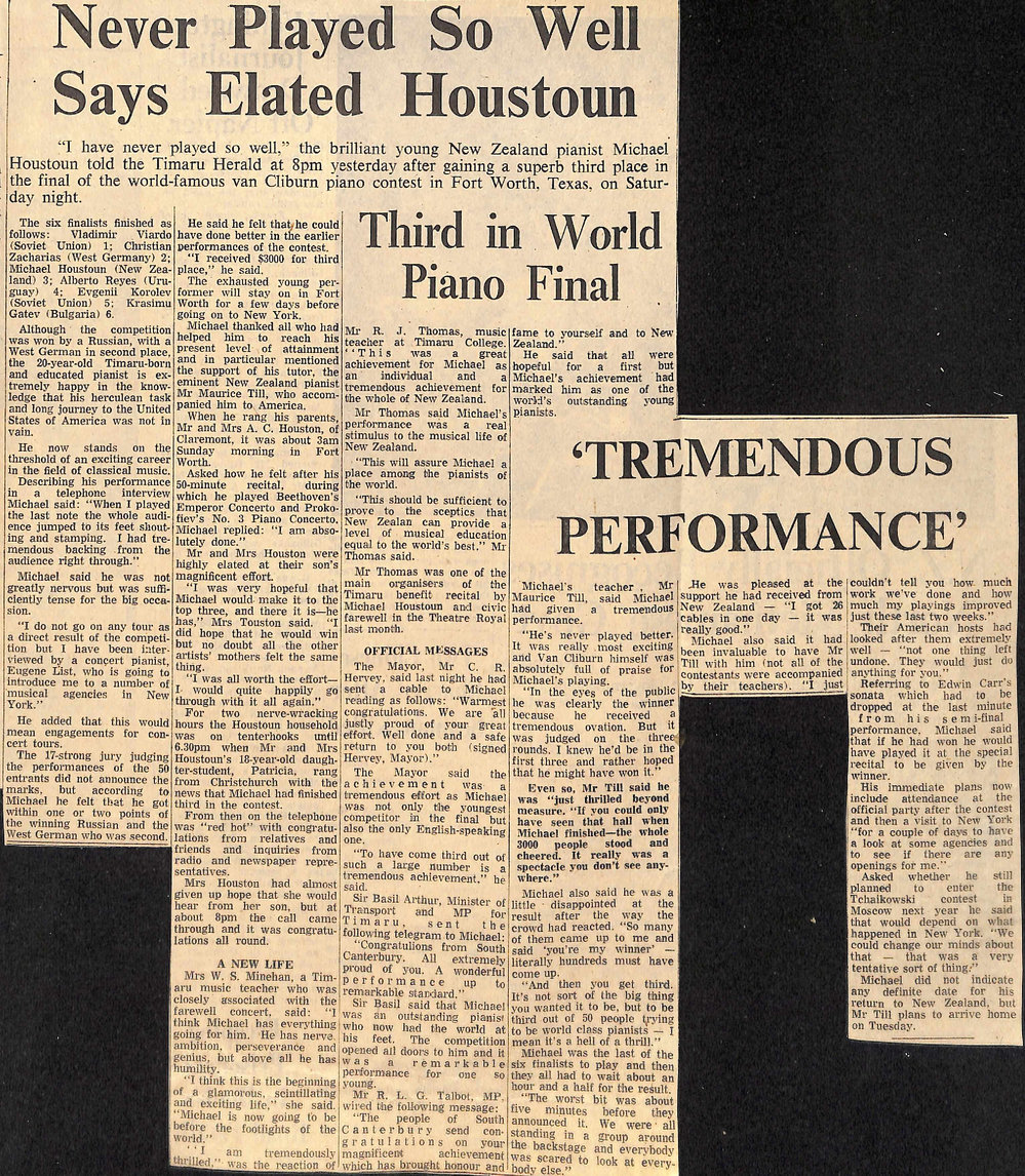 Never Played So Well Says Elated Houstoun / Third in World Piano Final / 'Tremendous Performance'