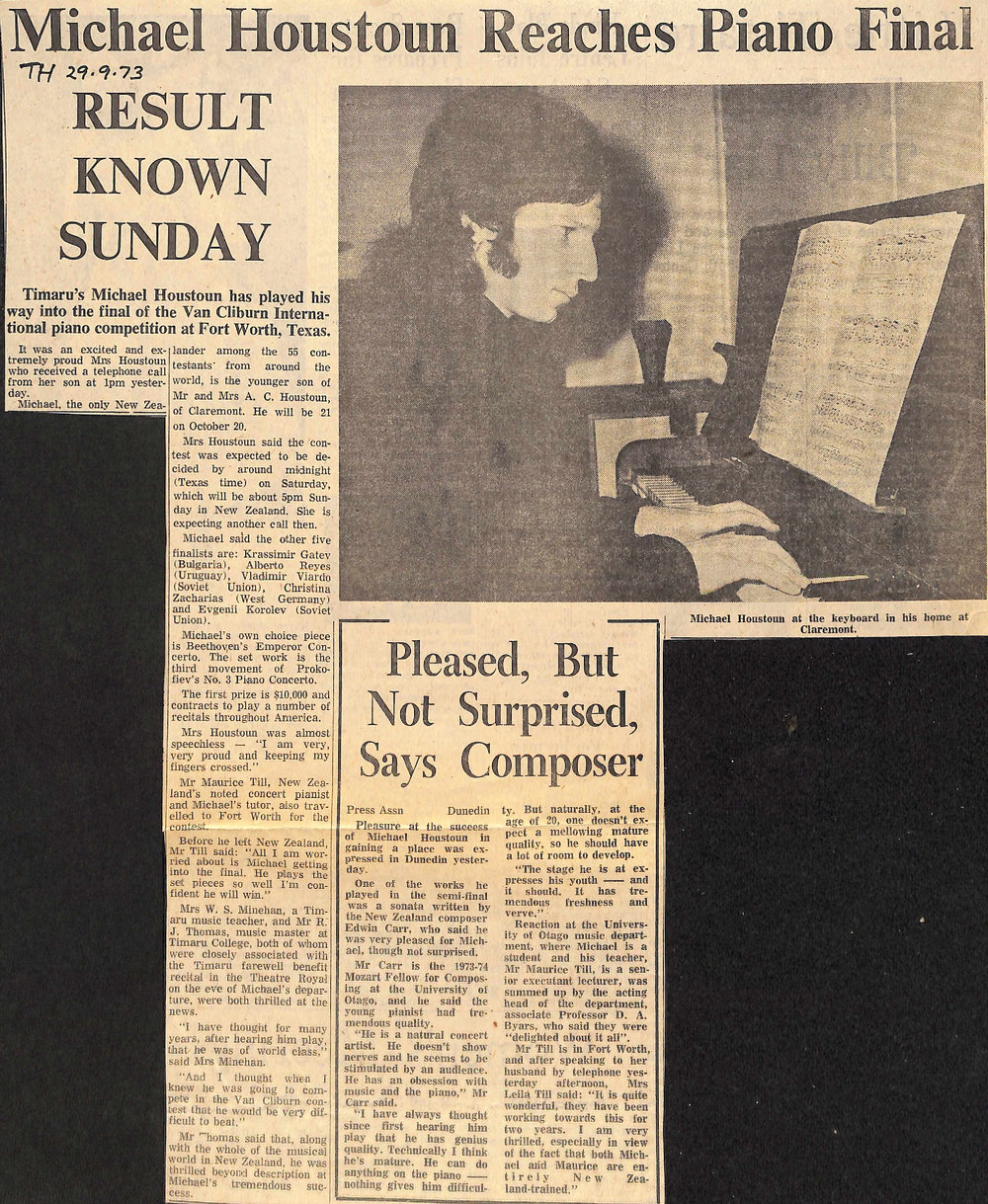 Michael Houstoun Reaches Piano Final: Result Known Sunday / Pleased, But Not Surprised, Says Composer