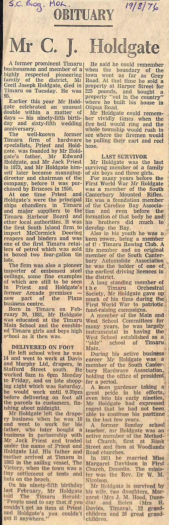 Obituary: Mr C J Holdgate
