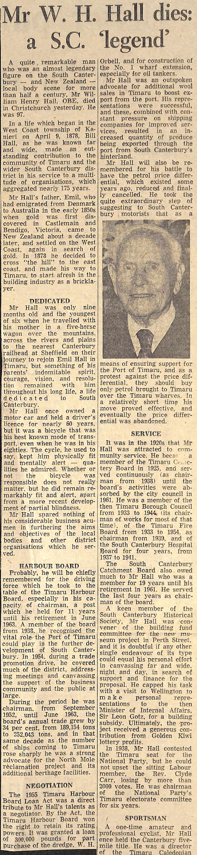 Mr W H Hall dies: a SC 'legend'