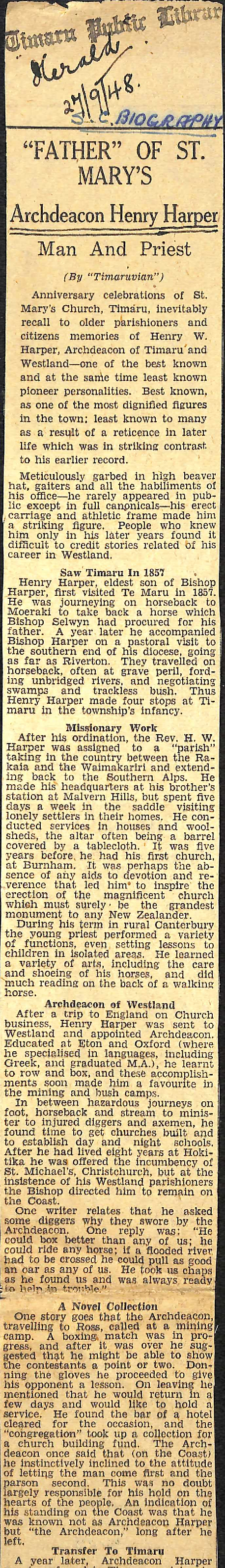  'Father' Of St Mary's: Archdeacon Henry Harper, Man and Priest