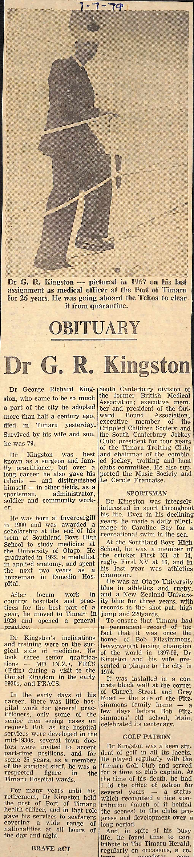 Obituary: Dr G R Kingston