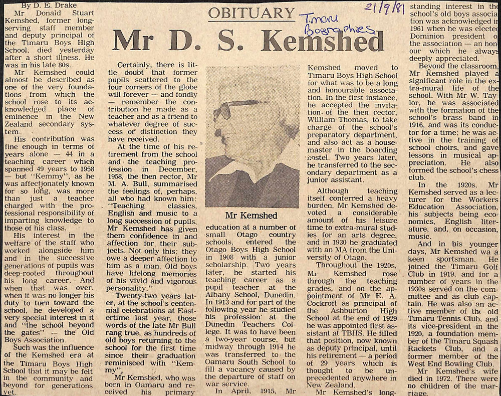 Obituary: Mr D S Kemshed