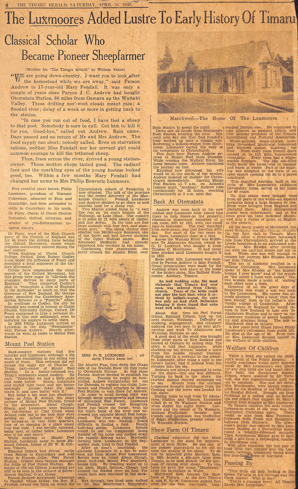 The Luxmoores Added Lustre To Early History Of Timaru