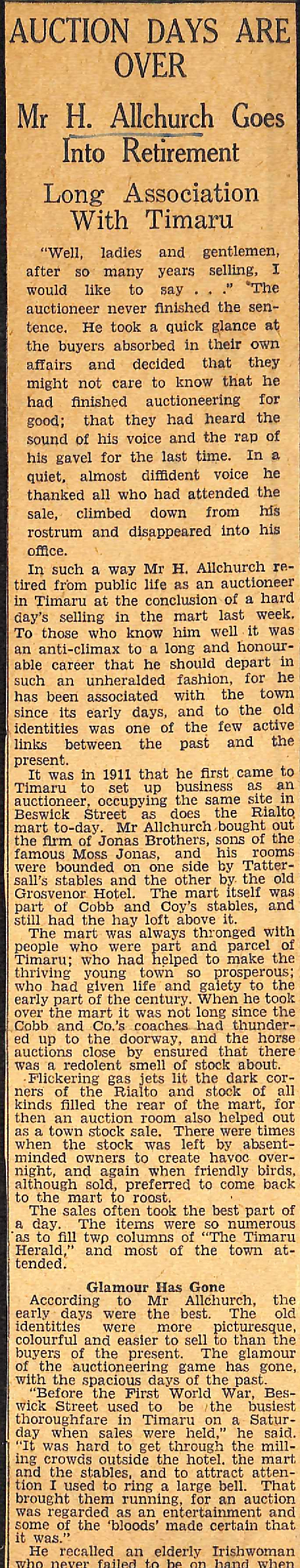 Auction Days Are Over: Mr H Allchurch Goes Into Retirement