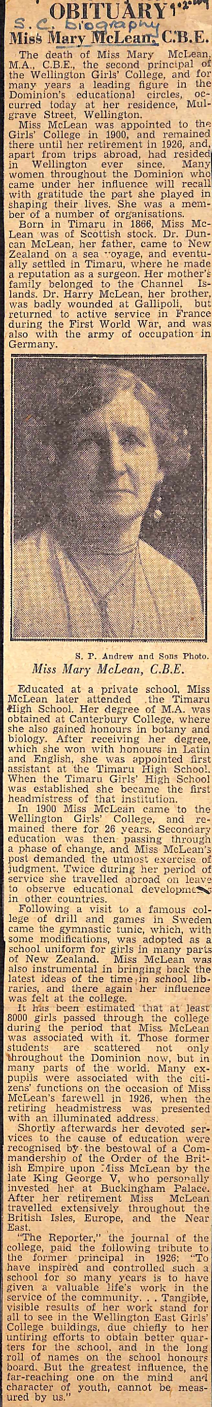 Obituary: Miss Mary McLean CBE