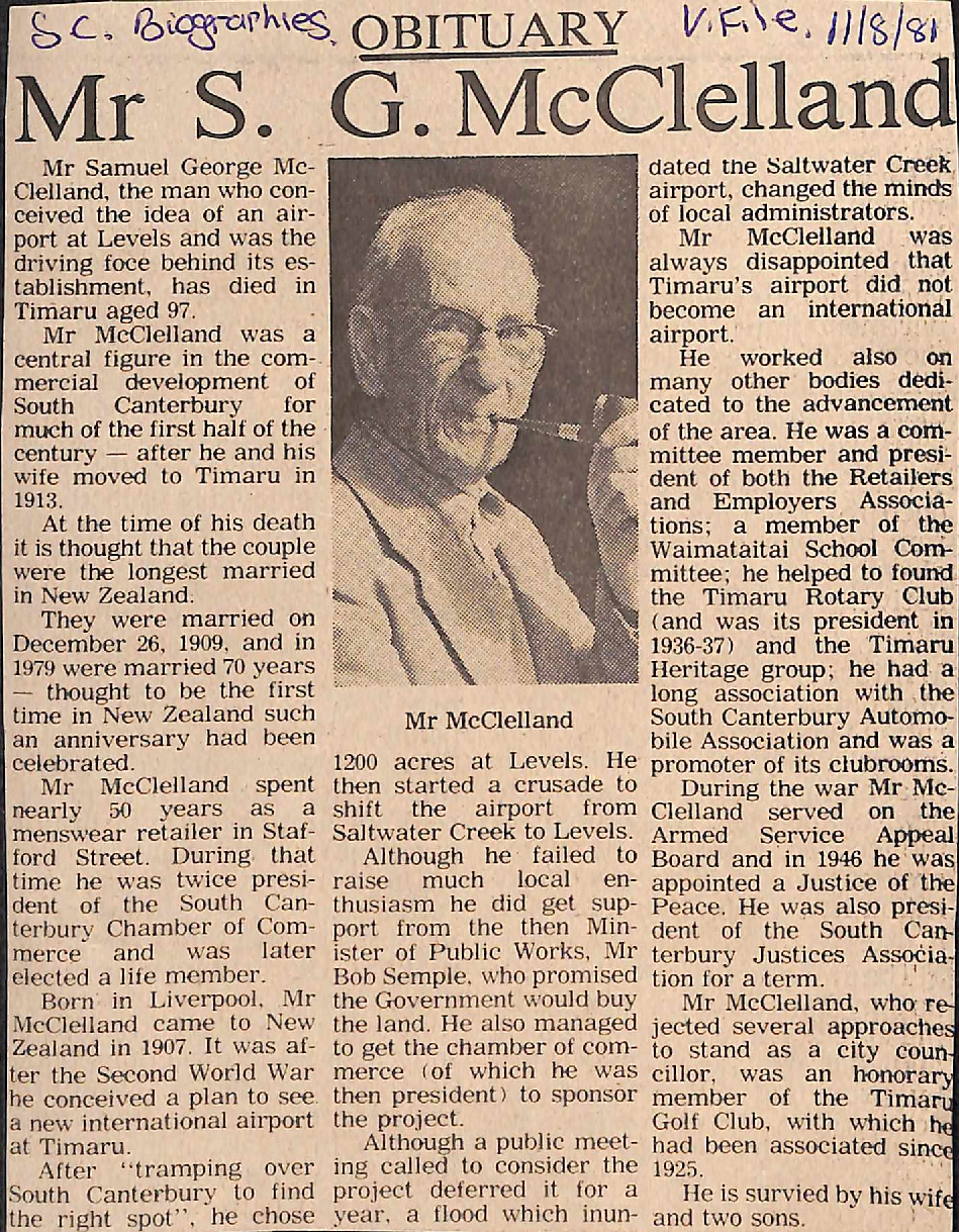Obituary: Mr S G McClelland