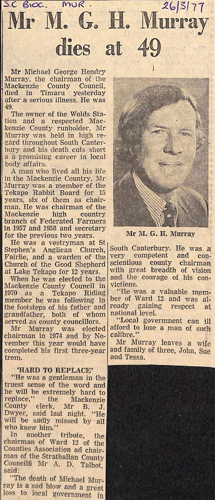 Mr M G H Murray dies at 49