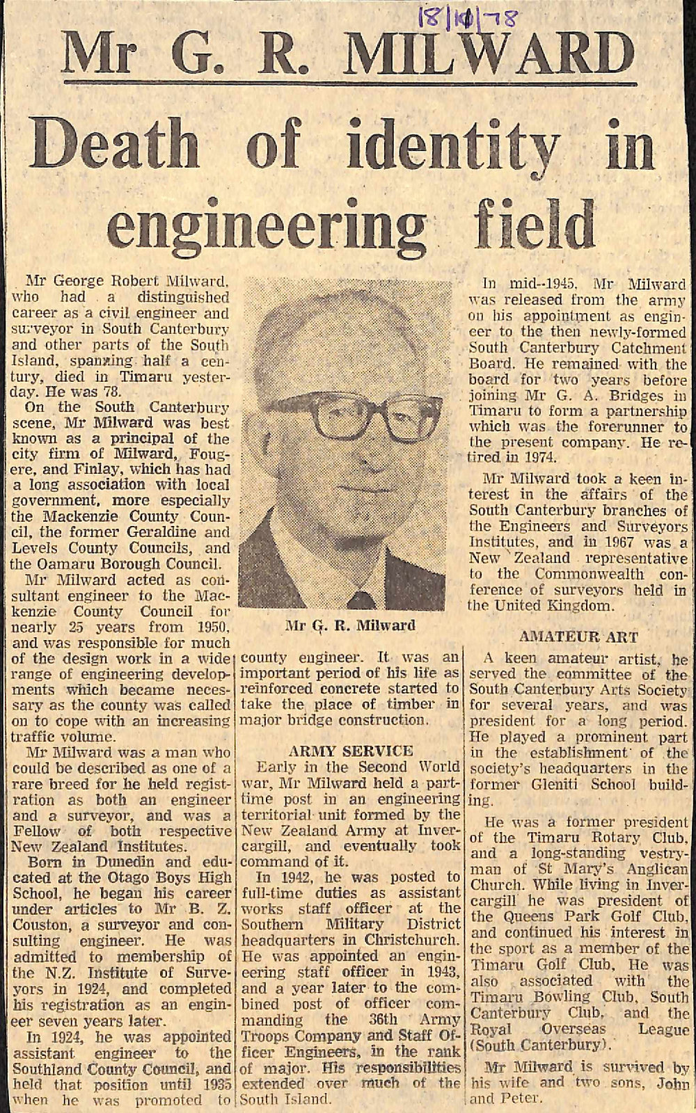 Mr G R Milward: Death of identity in engineering field