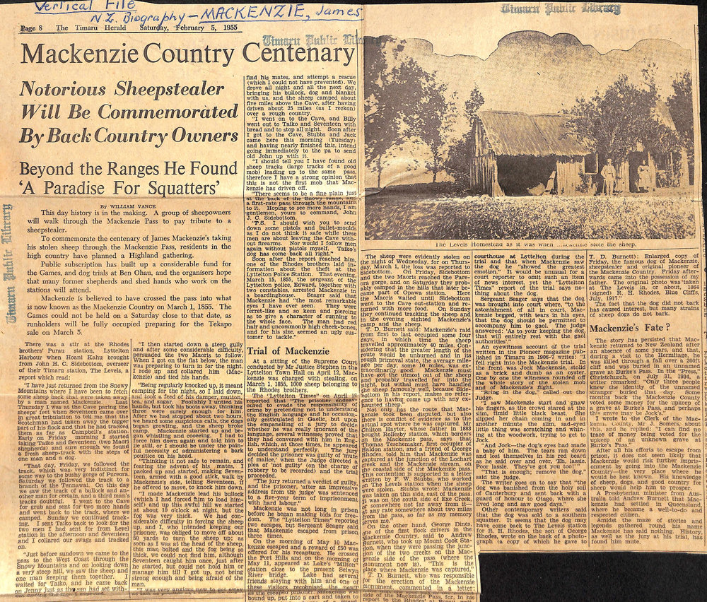 Mackenzie Country Centenary: Notorious Sheepstealer Will Be Commemorated By Back Country Owners