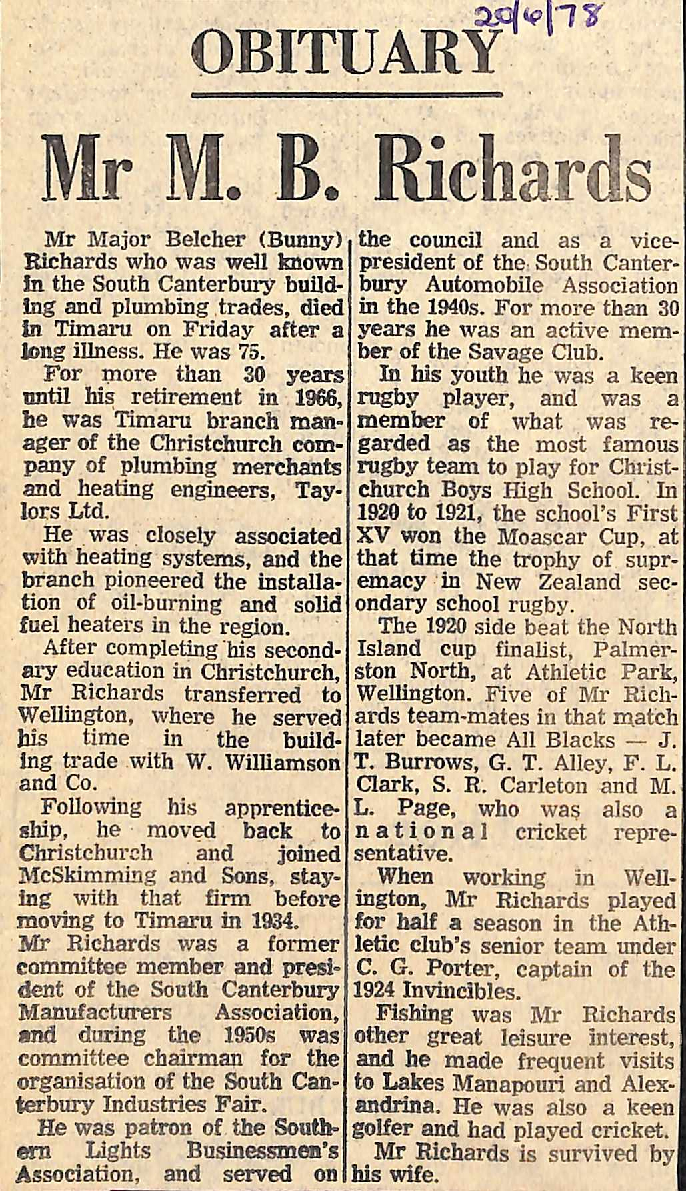 Obituary: Mr M B Richards