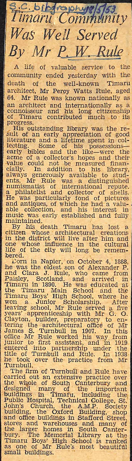 Timaru Community Was Well Served By Mr P W Rule