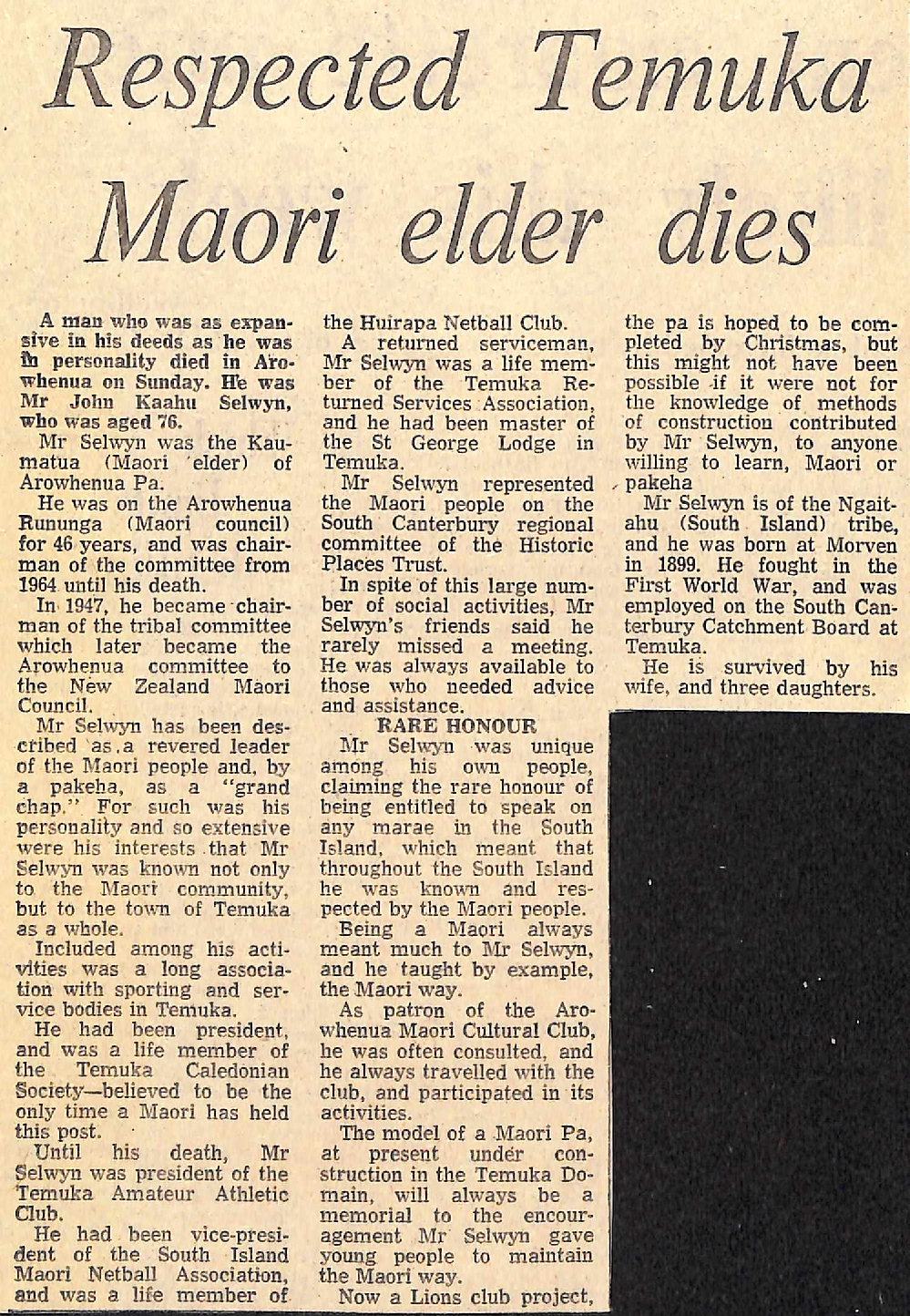 Respected Temuka Maori elder dies