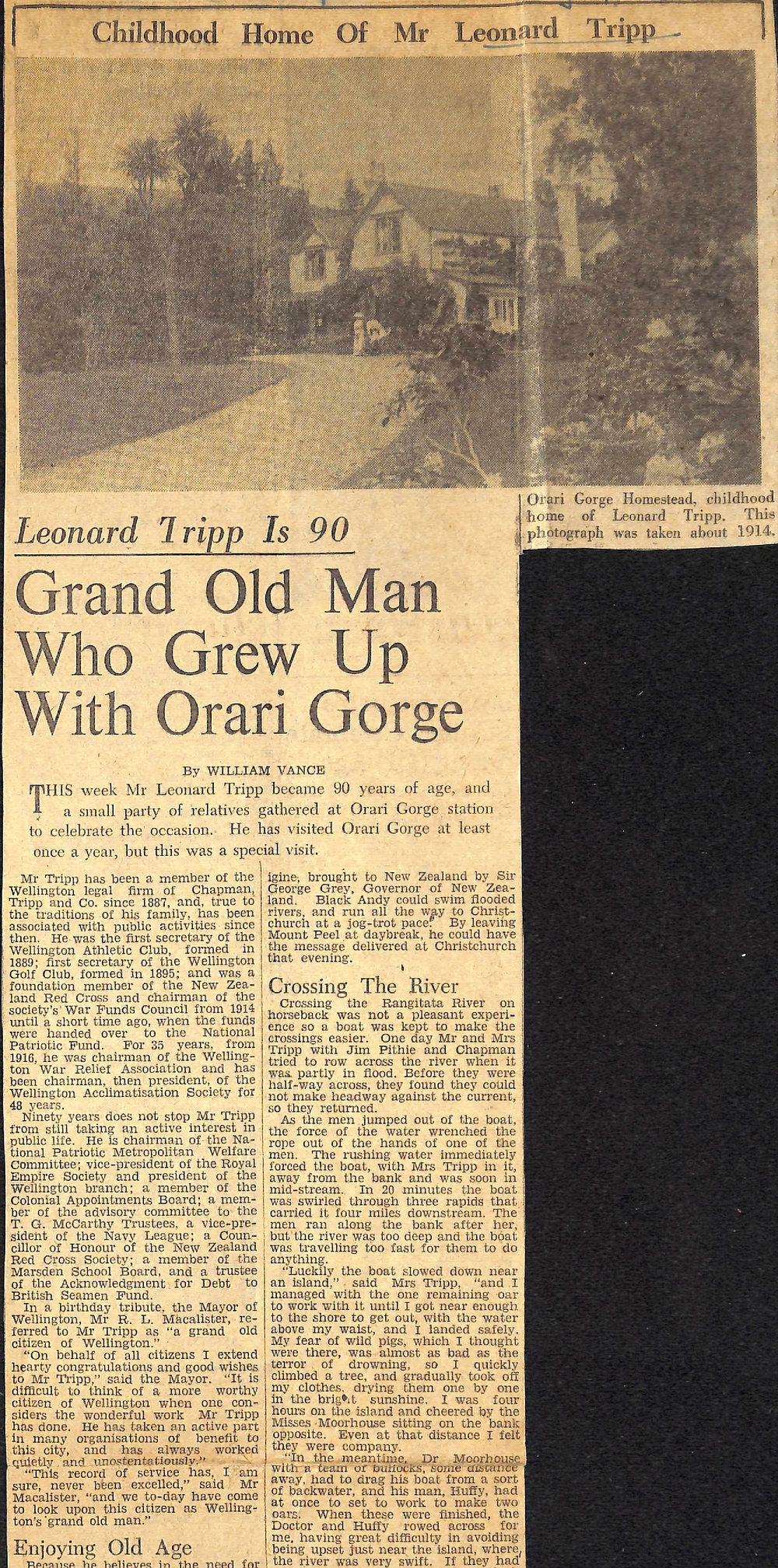 Leonard Tripp is 90: Grand Old Man Who Grew Up With Orari Gorge