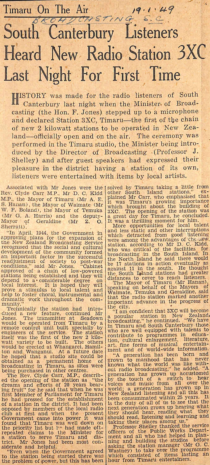 Timaru On The Air: South Canterbury Listeners Heard New Radio Station 3XC Last Night For First Time