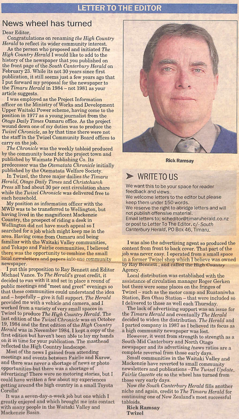 Letter to the editor: News wheel has turned