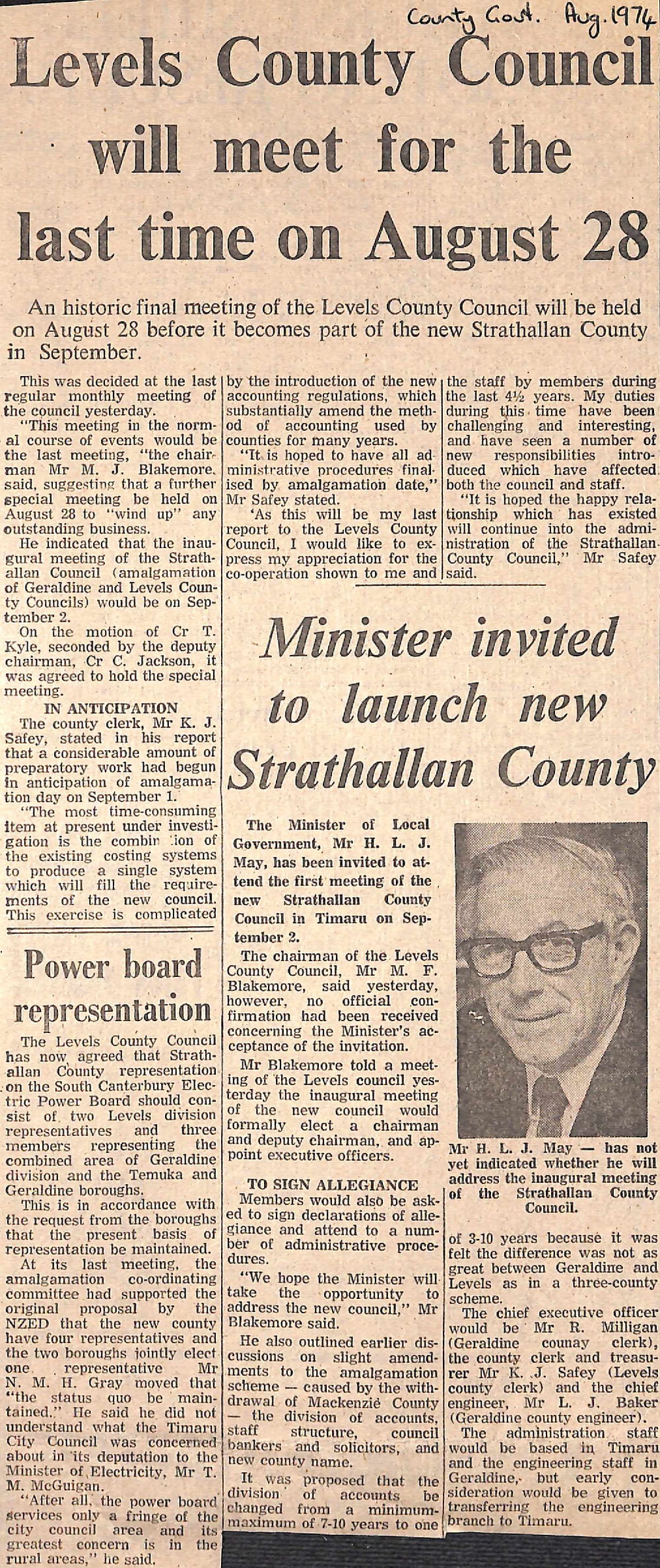 Levels Council Council will meet for the last time on August 28 / Minister invited to launch new Strathallan County