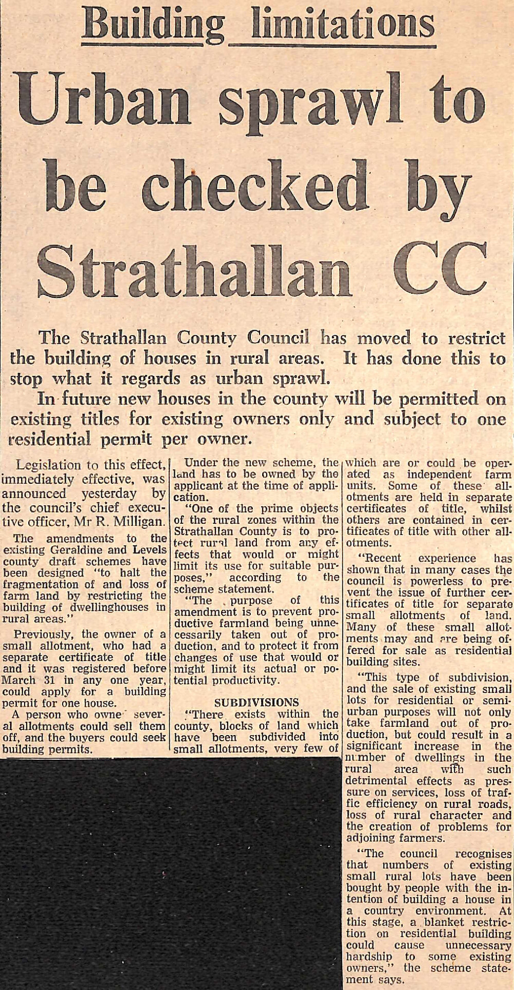 Building limitations: Urban sprawl to be checked by Strathallan CC