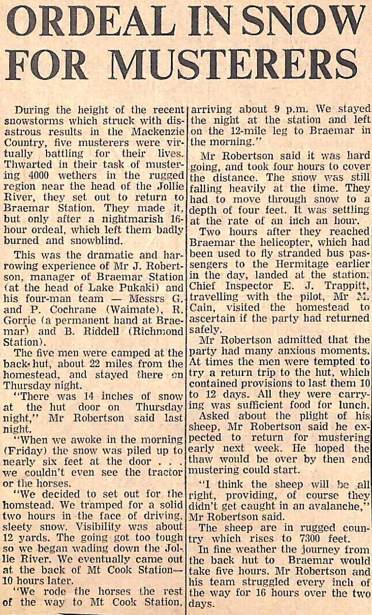 Ordeal in snow for musterers