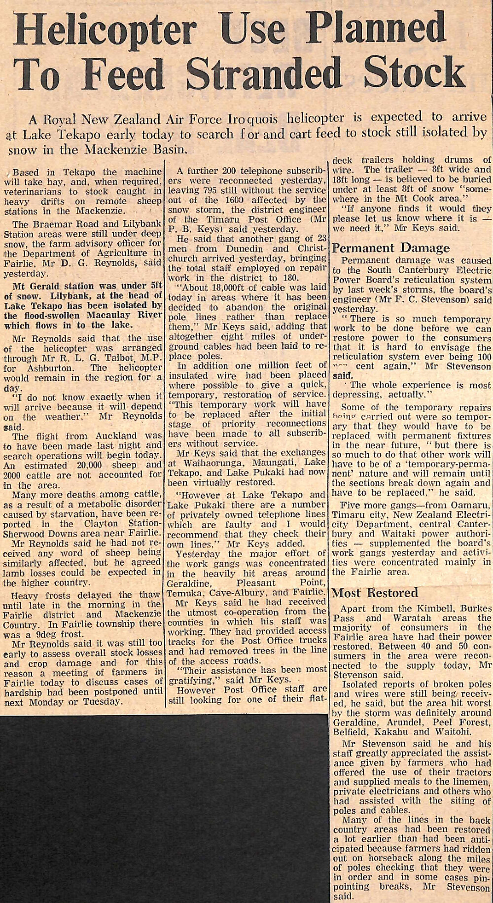 Helicopter Use Planned To Feed Stranded Stock