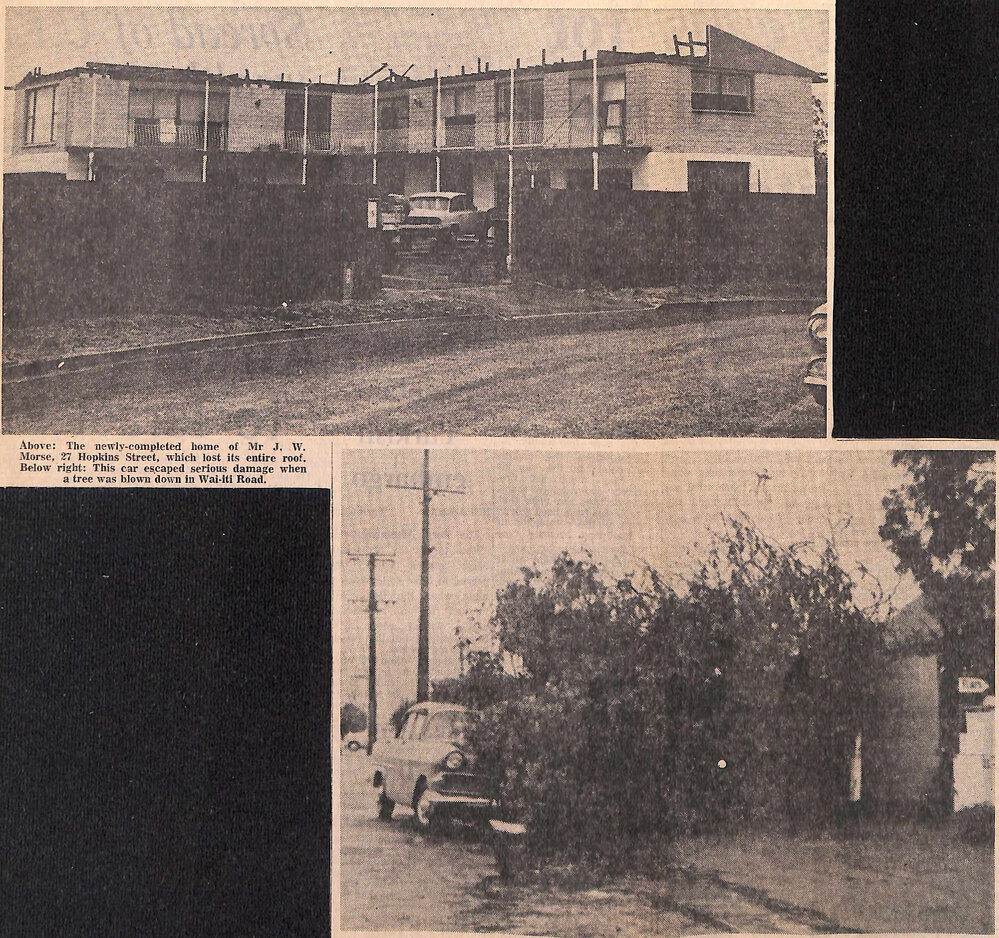 Newly completed home in Hopkins Street loses roof, tree down in Wai-iti Road