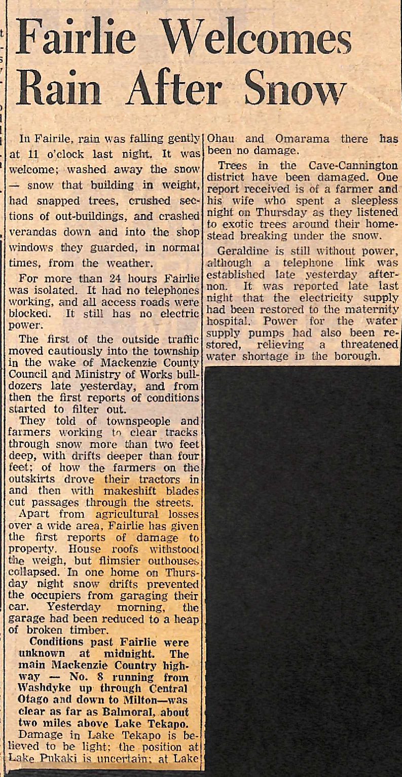 Fairlie Welcomes Rain After Snow