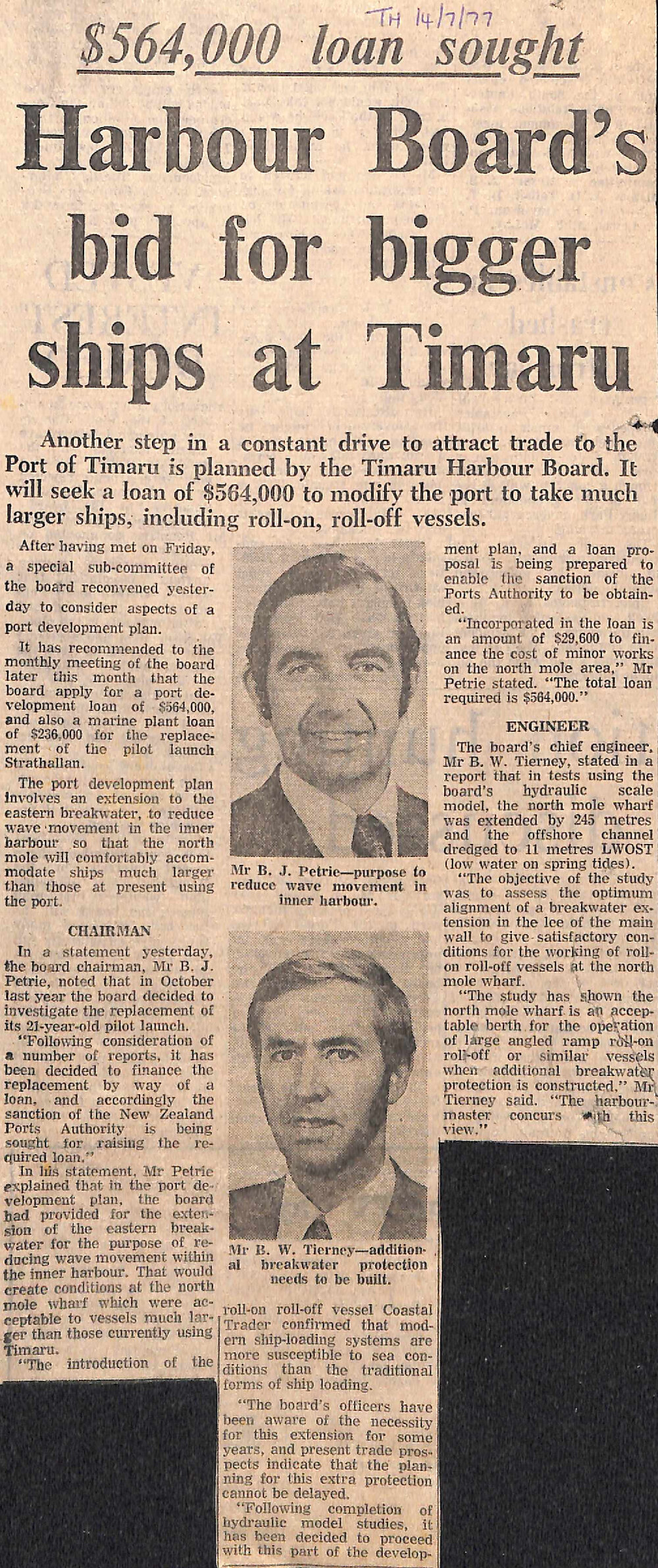 $564,000 loan sought: Harbour Board's bid for bigger ships at Timaru