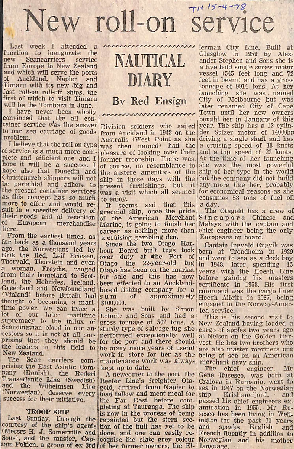 Nautical Diary: New roll-on service