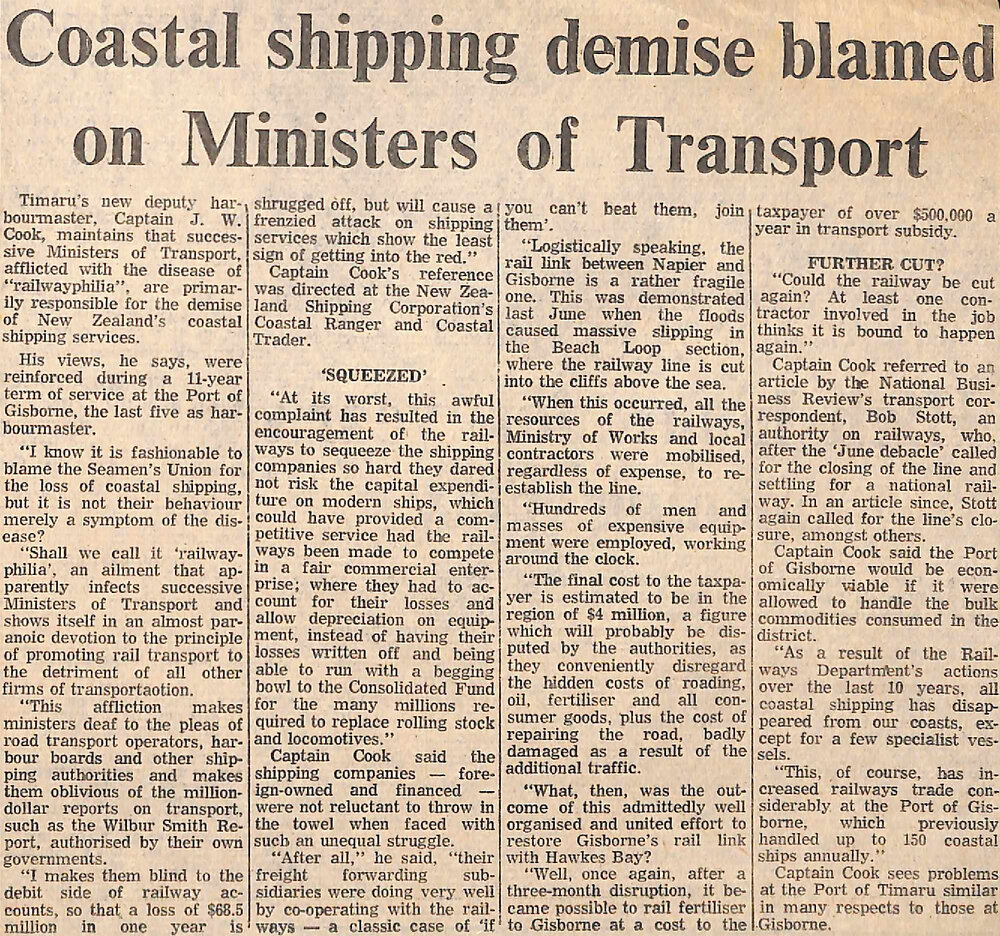 Coastal shipping demise blamed on Ministers of Transport