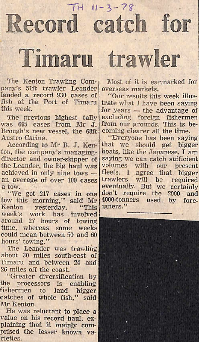 Record catch for Timaru trawler