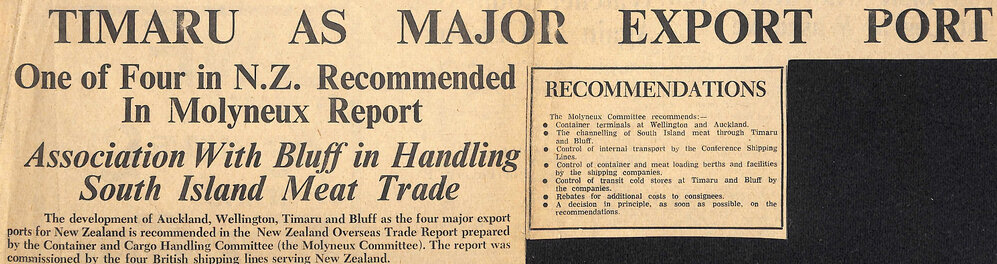 Timaru As Major Export Port: One in Four NZ Recommended In Molyneux Report