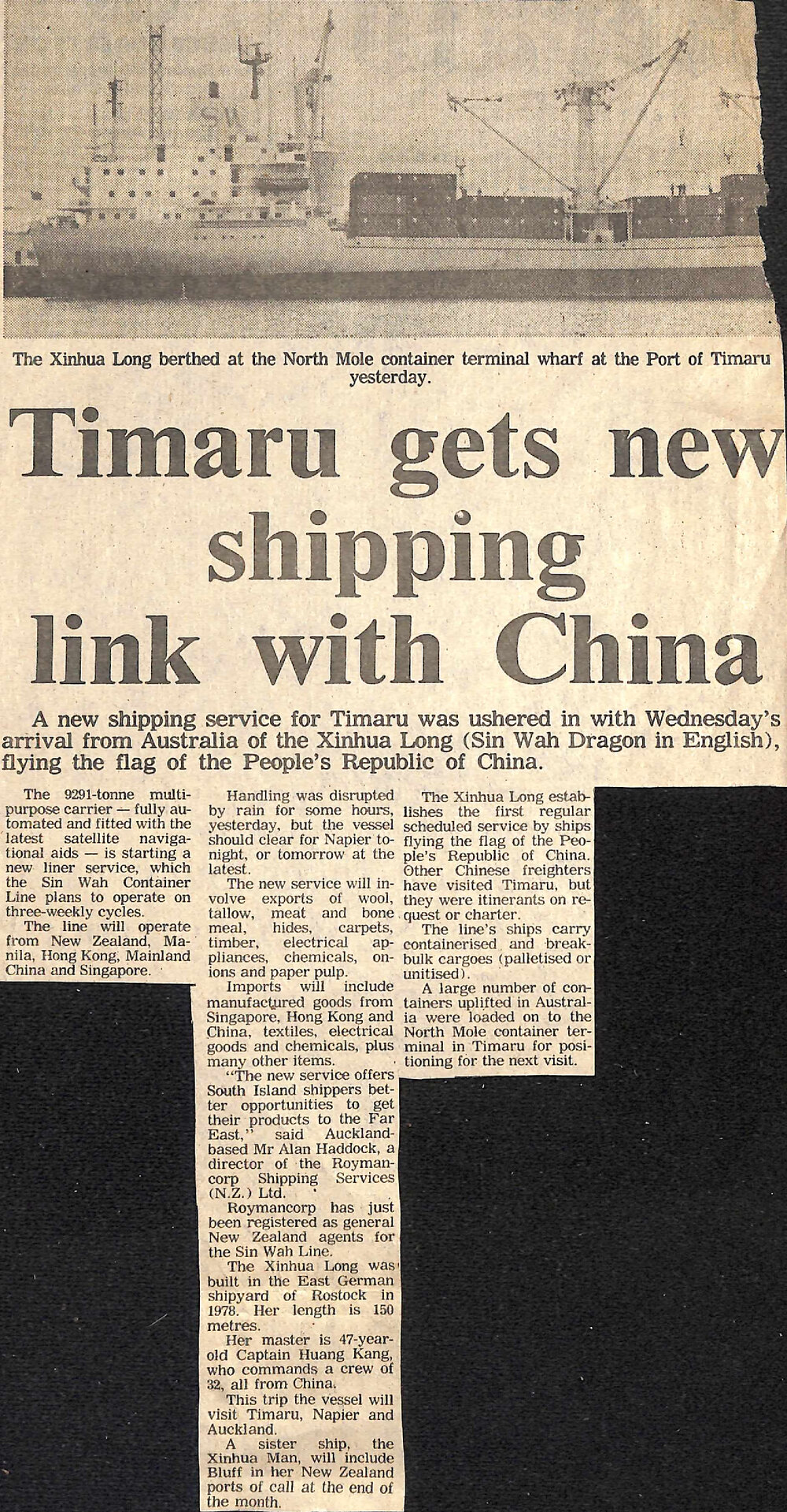Timaru gets new shipping link with China