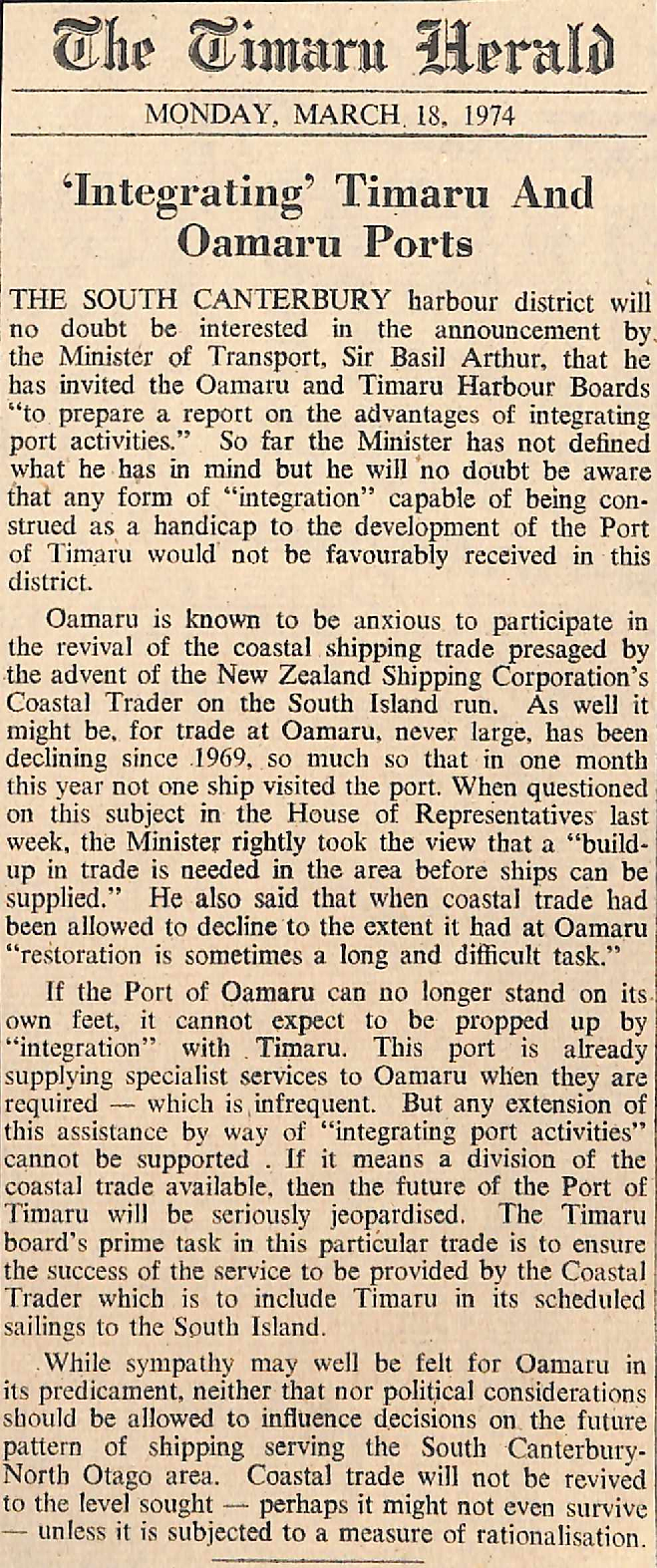 Editorial: 'Integrating' Timaru And Oamaru Ports