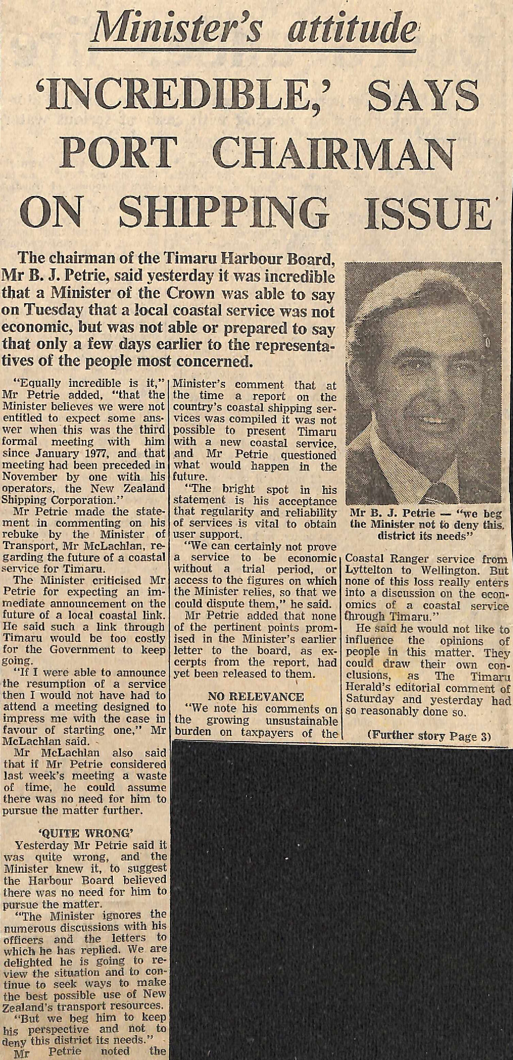 Ministers attitude: 'Incredible', says port chairman on shipping issue