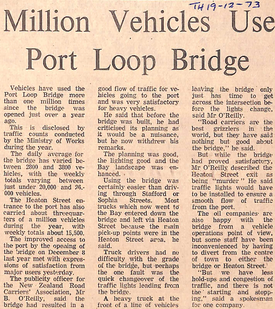 Million Vehicles Use Port Loop Bridge