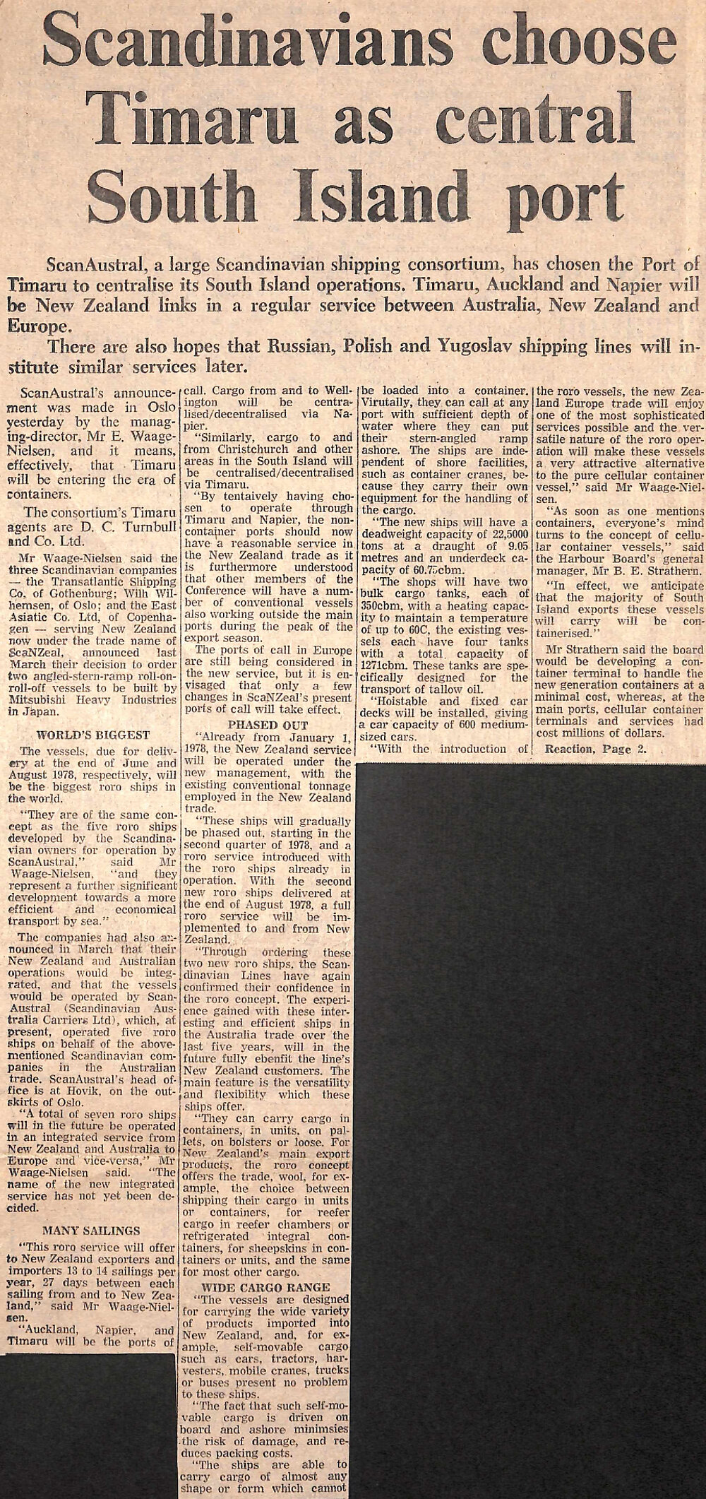 Scandinavians choose Timaru as central South Island Port