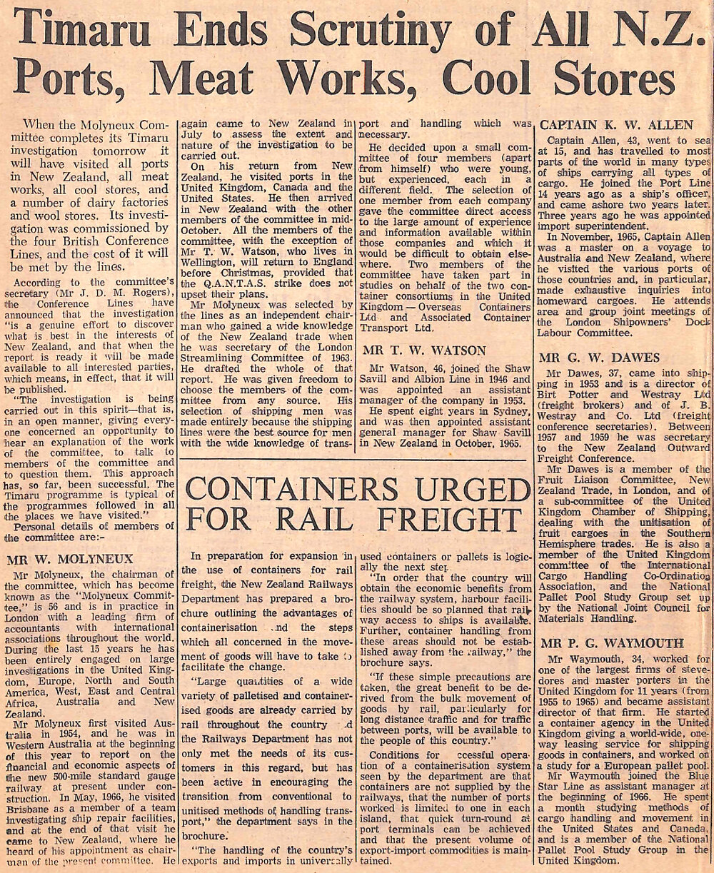 Timaru Ends Scrutiny of All NZ Ports, Meat Works, Cool Stores / Containers Urged For Rail Freight