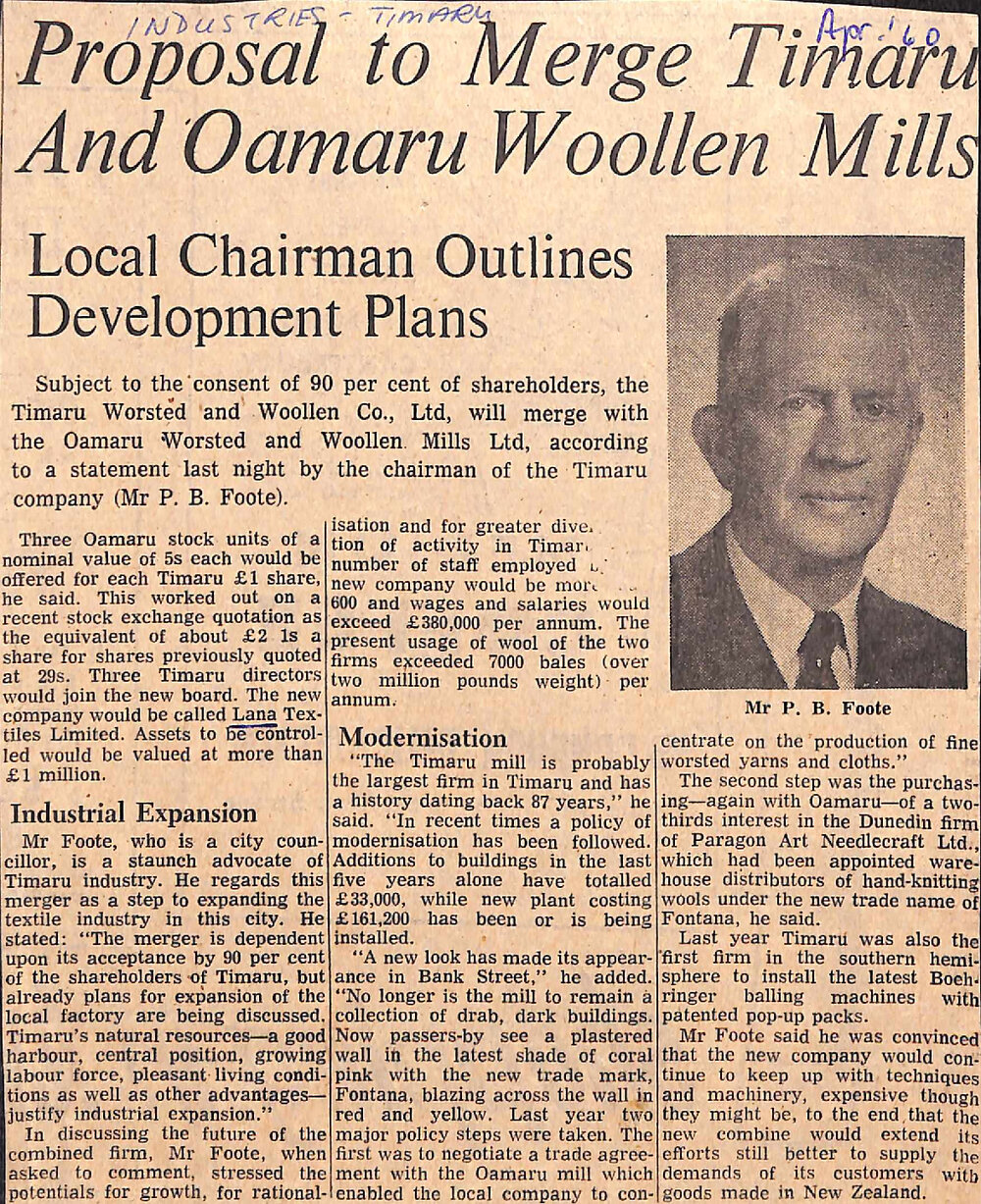 Proposal to Merge Timaru and Oamaru Woollen Mills: Local Chairman Outline Development Plans
